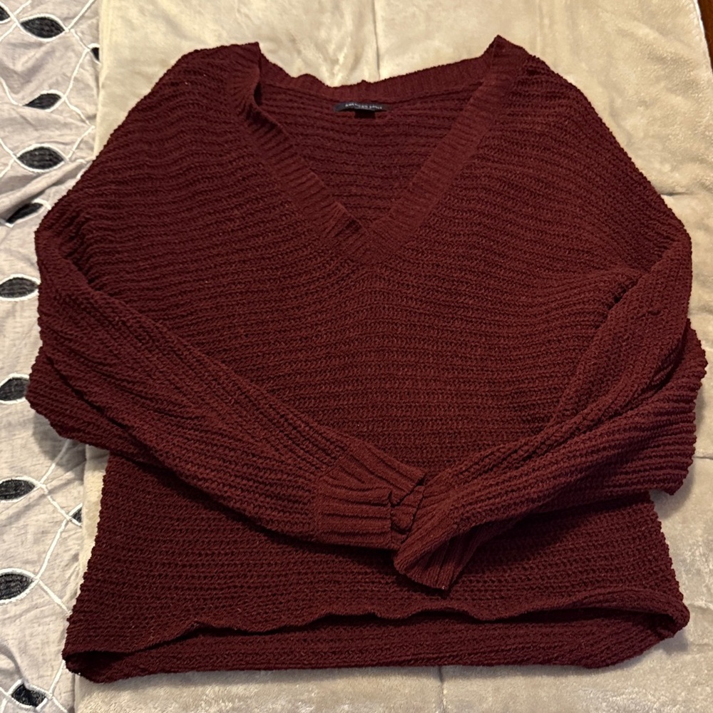 American Eagle Burgundy V-Neck Sweater